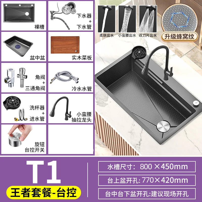 Honeycomb Embossed 304 Stainless Steel Sink, Kitchen Sink 304 Large Single Sink, Thickened Vegetable Basin, Dishwasher