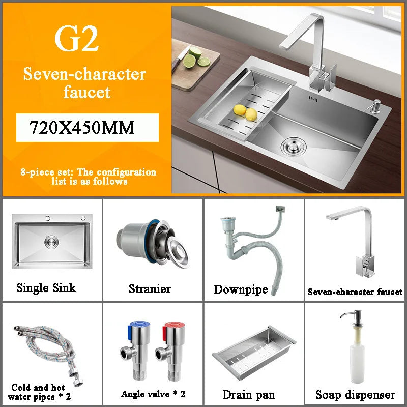Stainless Steel Kitchen Sink Farmhouse Above Counter Undermounter Single Bowel Wash Basin With Gourmet Faucet Drain Accessories