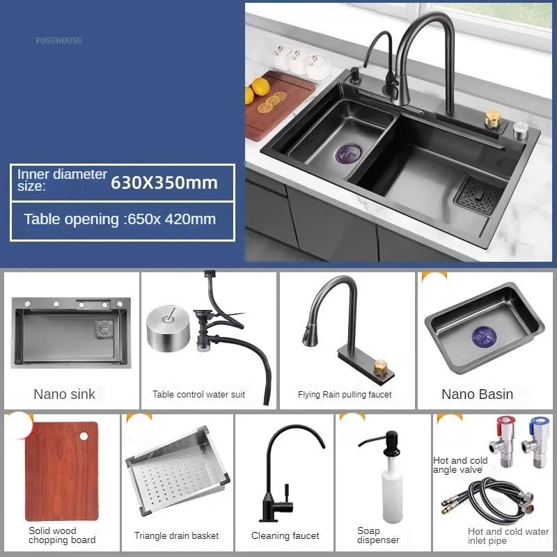 Nordic Metal Kitchen Sinks for Bar Counter Smart Digital Display with Cup Washer Sinks Light Luxury Design Sink for Dining Room