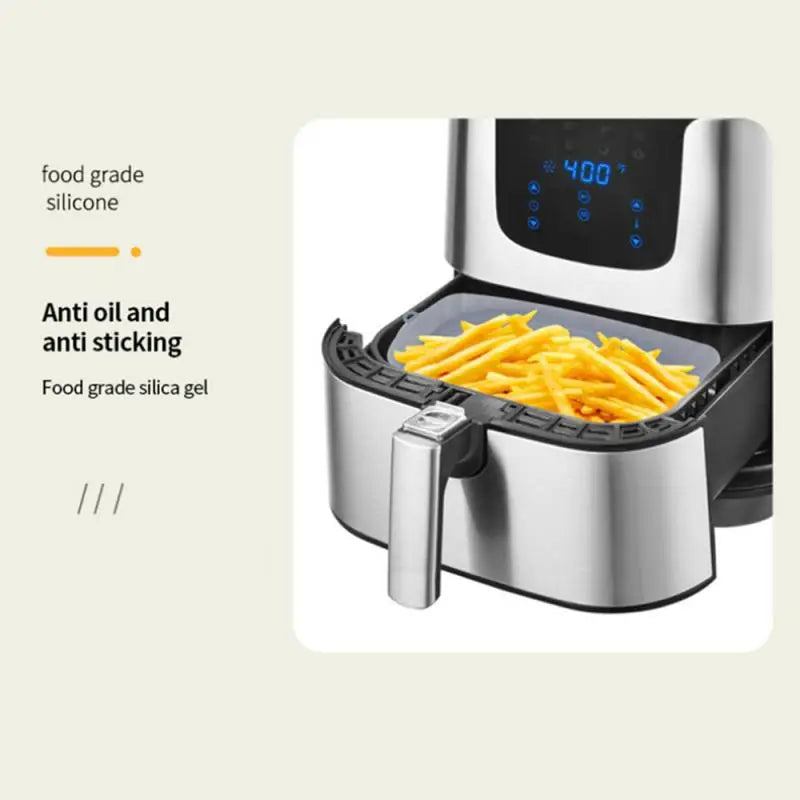 1PC Silicone Air Fryer Basket Oven Mold Baking Tray Pizza Fried Chicken Basket Round Square Reusable Pan Liner Accessories