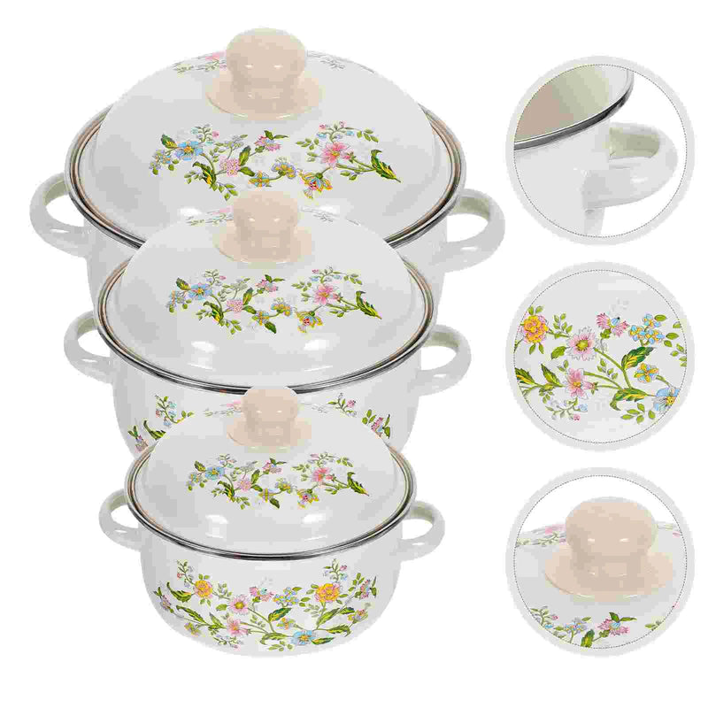 3 Pcs Cooking Utensils Enamel Pot Cooker Pots Deep Stockpot Soup Chinese Stew with Handle
