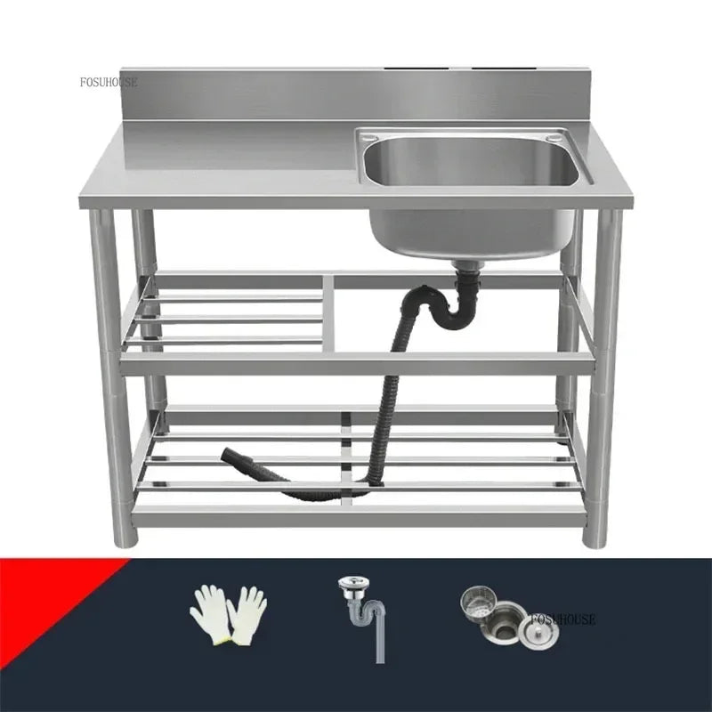 Household Vegetable Washing Basin with Bracket Commercial Stainless Steel Kitchen Sinks Kitchen Workbench Washing Single Sink