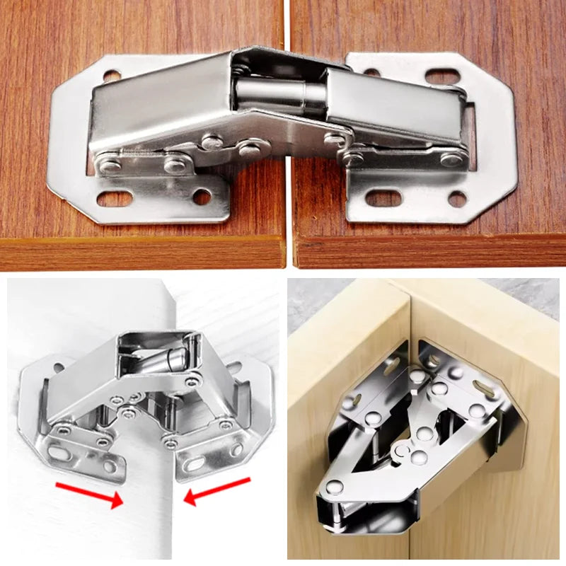 90 Degree Steel Cabinet Hinges No-Drilling Hole Door Close Hinges HoleHydraulic Buffer Hinge Furniture Hardware Accessories