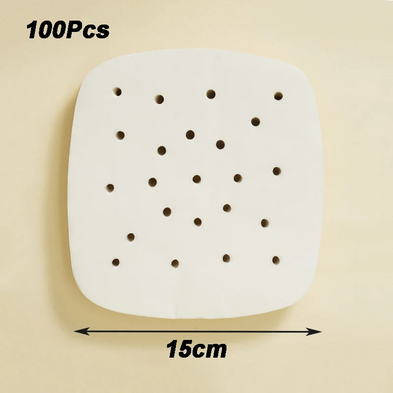 100Pcs Air Fryer Paper Disposable Steamer Bakeware Papers Oven Non-Stick Steaming Mat Oil-absorbing Paper for Fryer Accessories