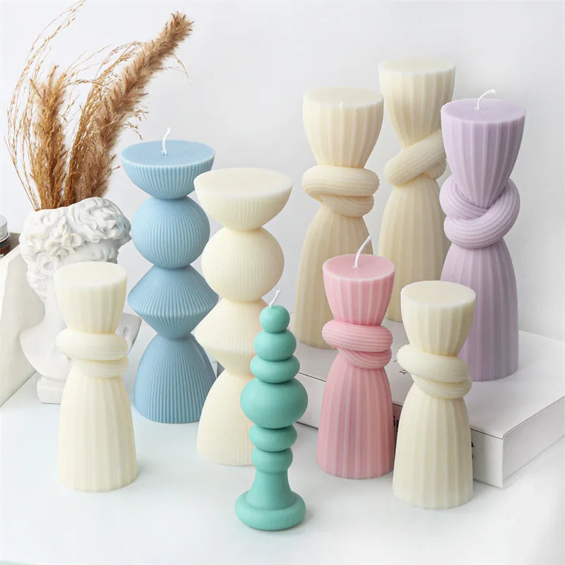 Upgraded Knot Cylindrical Candle Silicone Mold Bow Knot Stripe Cylindrical Candle Mold Vase Shape Candle Acrylic Plastic mold
