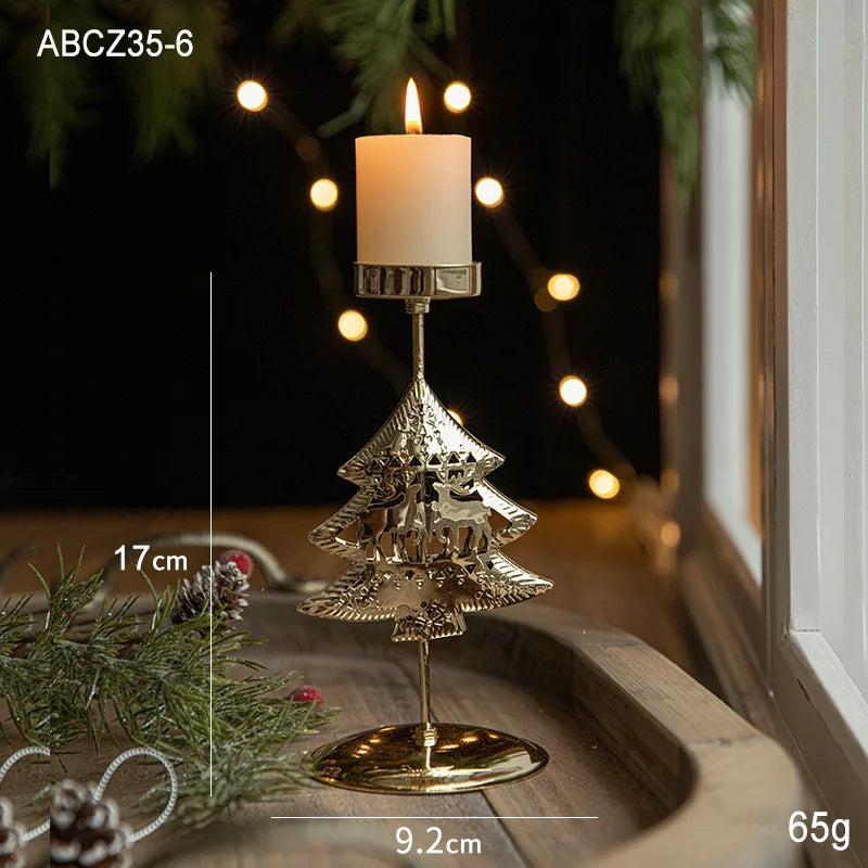 Christmas Golden Wrought Iron Candlestick Star Elk Christmas Tree Candle Holder Merry Christmas New Year Table Decoration