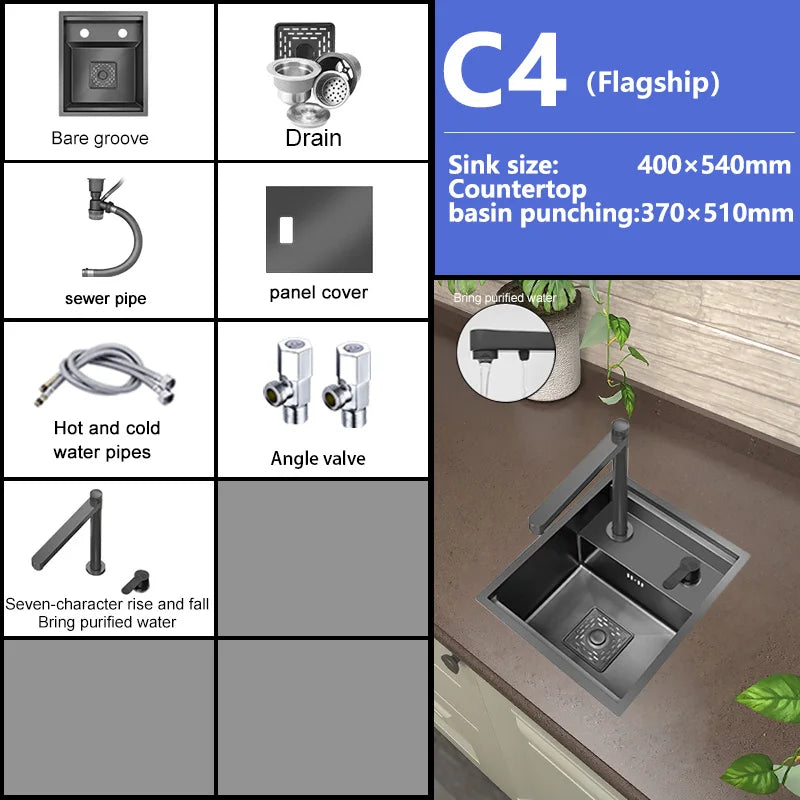 Hidden Sink Stainless Steel Kitchen Sink Apartment Bar Mini Single Slot Touring Car Multi-functional Wash Basin With Cover Plate