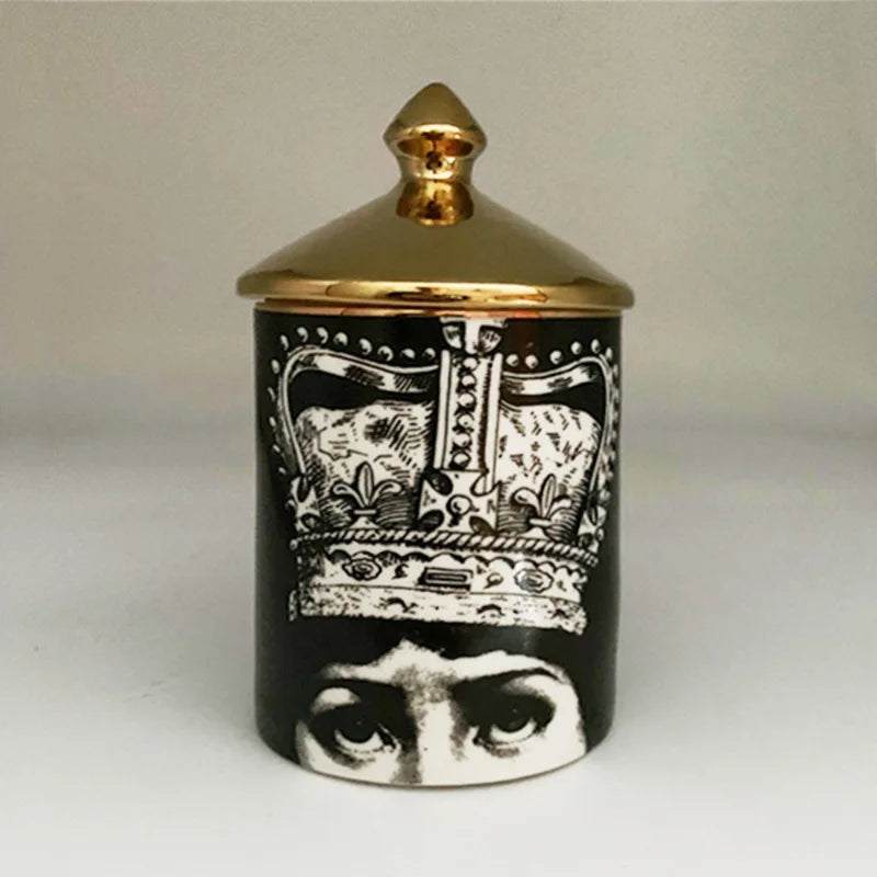 Gold Handmade Ceramic Empty Candle Holder Incense Candles Jar Lady Face Red Lip Cup Living Room Ornaments Home Decoration Box Cr
