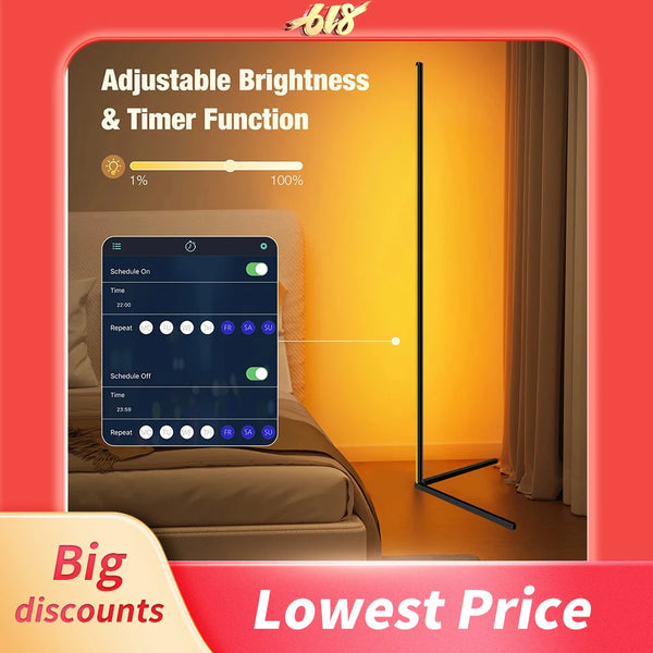 Living Room Dimmable 140cm RGB Corner Floor Lamp WIFI Smart LED Mood Light Art Home Decor Atmospheric Standing Stand Lighting