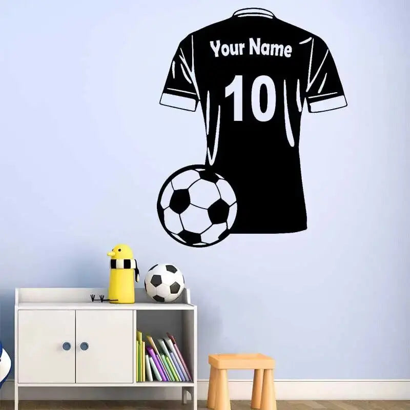 Personalizable Name Football Jersey Wall Sticker Soccer Athletic Sports Game Kids Room Bedroom Decorative Art Wall Decal L130