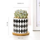 Nordic Geometric Pattern Ceramic Succulent Pot Straight Simple Black and White Home Decoration Succulent Small Potted Plant