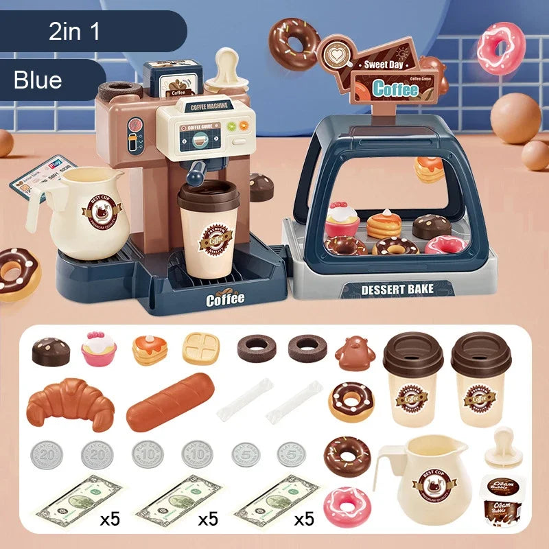 Kids Coffee Machine Toy Set Kitchen Toys Simulation Food Bread Coffee Cake Pretend Play Shopping Cash Register Toys For Children
