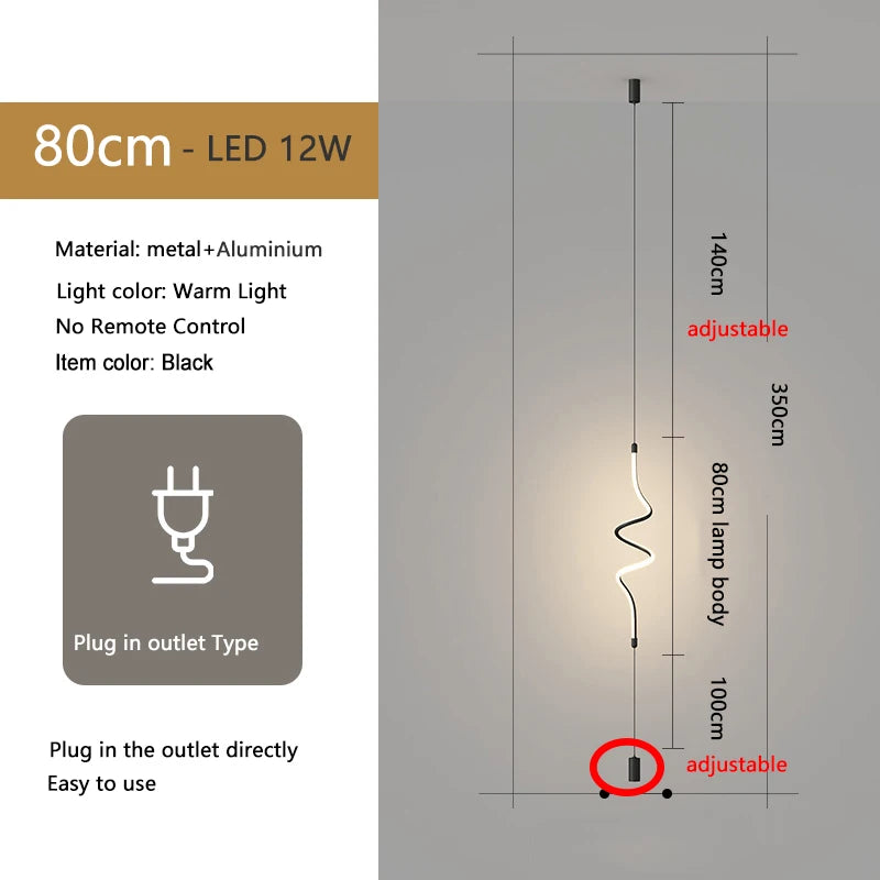 Modern Long Floor Lamps for Living Room Bedroom Bedside Lighting Long Line Floor Light EU Plug AC 220V Black Indoor Suspension