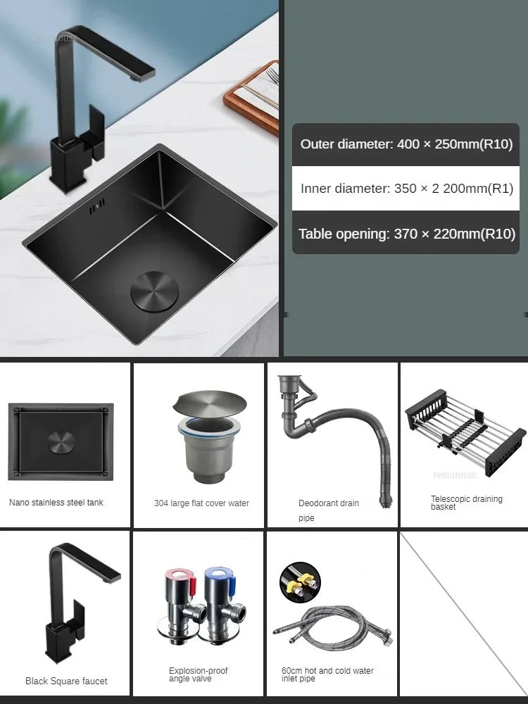 Household Black Sink for Kitchen Italian Metal Dry Handmade Kitchen Sinks Simple Small Light Luxury Kitchen Sinks for Bar
