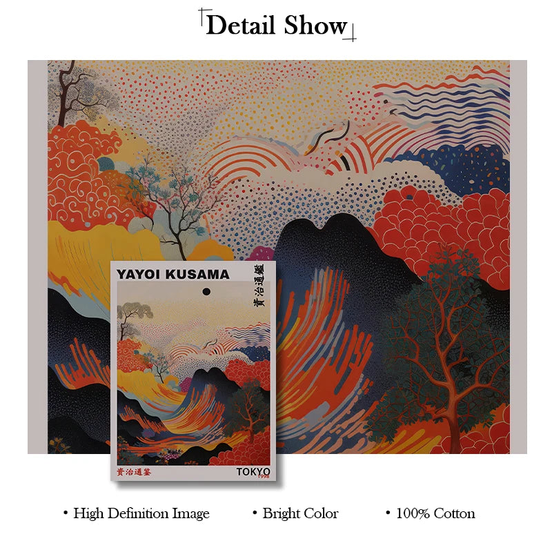 Colourful Yayoi Kusama Mountains and Rivers Poster Vintage Japanese Matte Canvas Material Mural Gallery Bedroom Wall Art