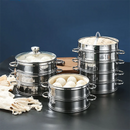 Stainless Steel Bamboo Steamer with Lid Rice Cooker Food Steaming Grid Basket for Dumpling Kitchen Steam Pot Cooking Accessories