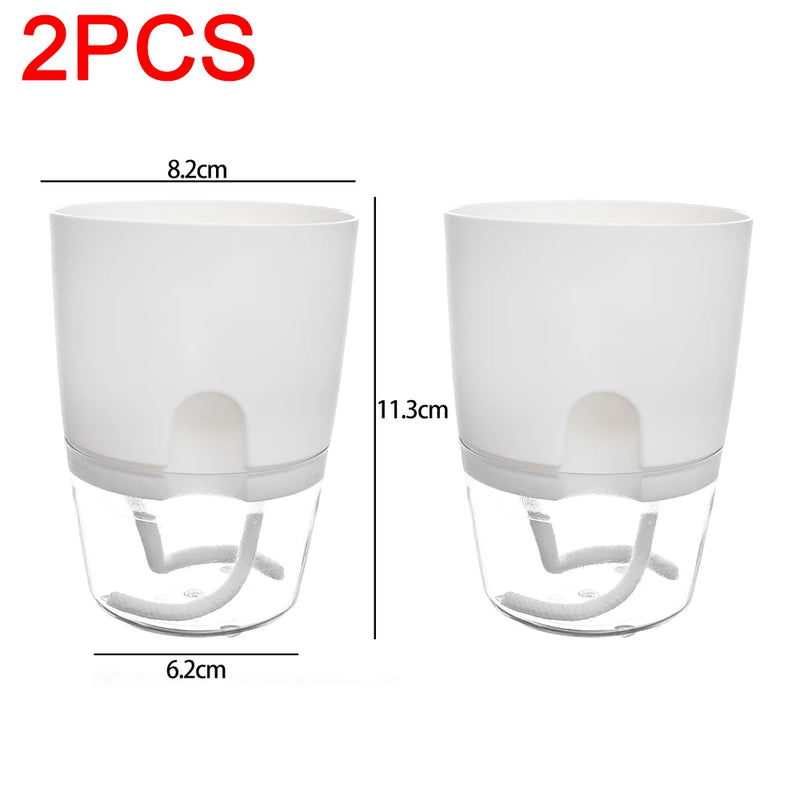 1/2pcs Self Watering Flower Pots Automatic Water-Absorbing Flowerpot Transparent Double Layer Plastic Planter Home Office Decor