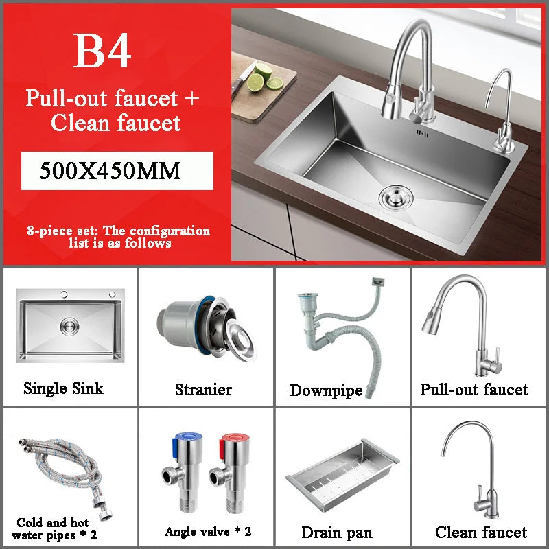 Stainless Steel Kitchen Sink Farmhouse Above Counter Undermounter Single Bowel Wash Basin With Gourmet Faucet Drain Accessories