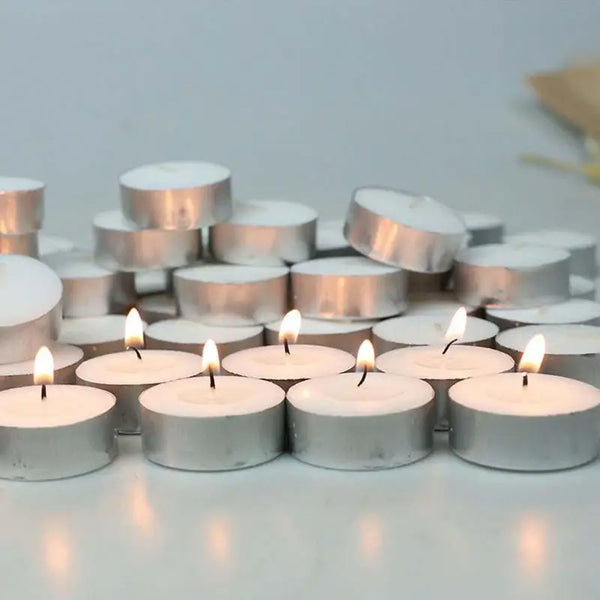 Box of 10 Scentless Smokeless Tealight Candles with 2.5 Hours of Extended Burn Time White 10 Count Birthday Party Decorations