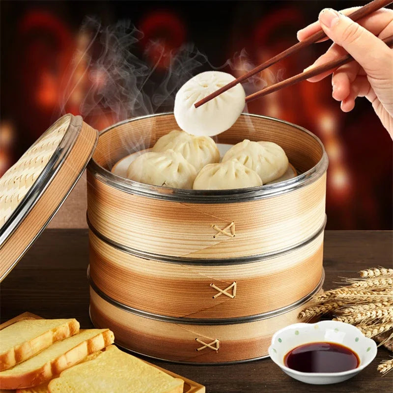 stainless steel Bamboo wooden bun Steamer Kitchen Cookware Fish Rice Dim Sum Basket Rice Pasta Cooker food Steamed stuffed