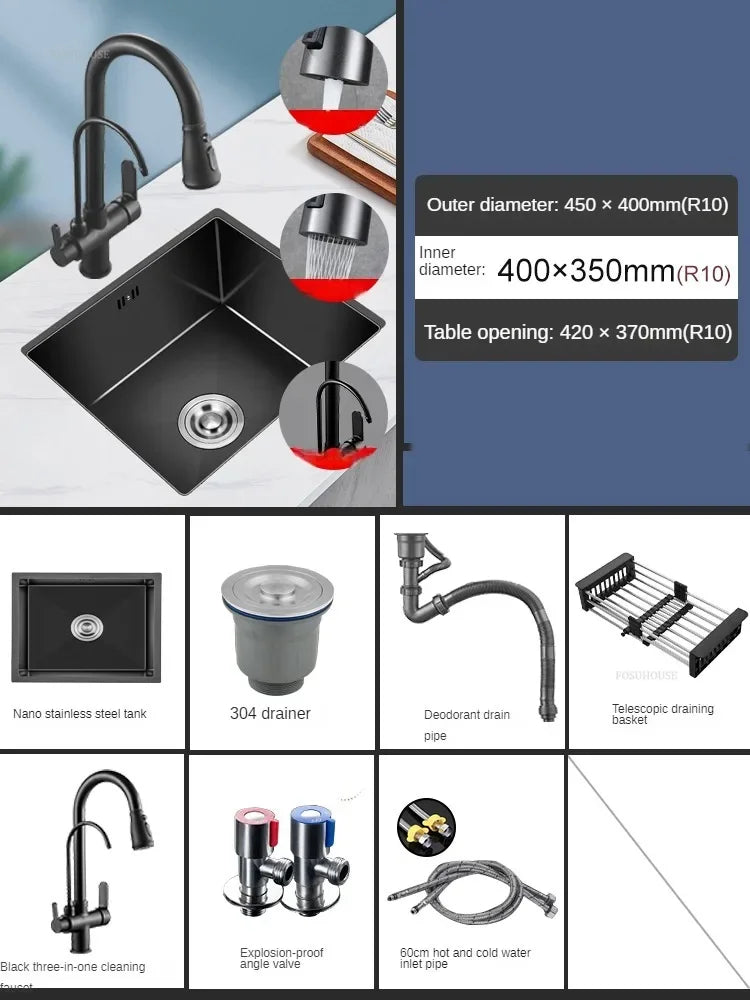 Household Black Sink for Kitchen Italian Metal Dry Handmade Kitchen Sinks Simple Small Light Luxury Kitchen Sinks for Bar