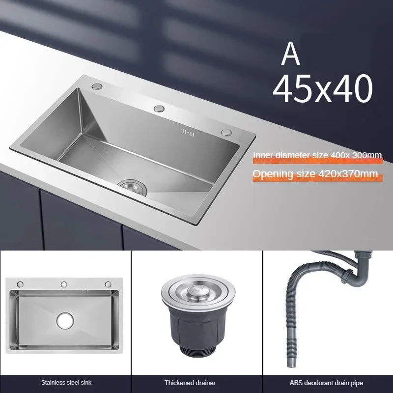 Stainless Steel Chinese Kitchen Sinks for Kitchen Sink Thickened Brushed Process Simple and Creative Kitchen Sink for Restaurant