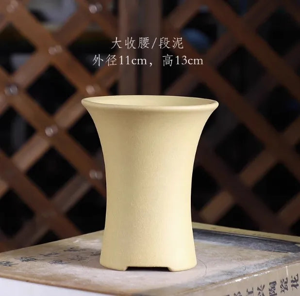 Ceramic Silver Waist Shape Bonsai Pot, Purple-sand Nature Color, Traditional Chinese Room, Garden, Home Table Decoration