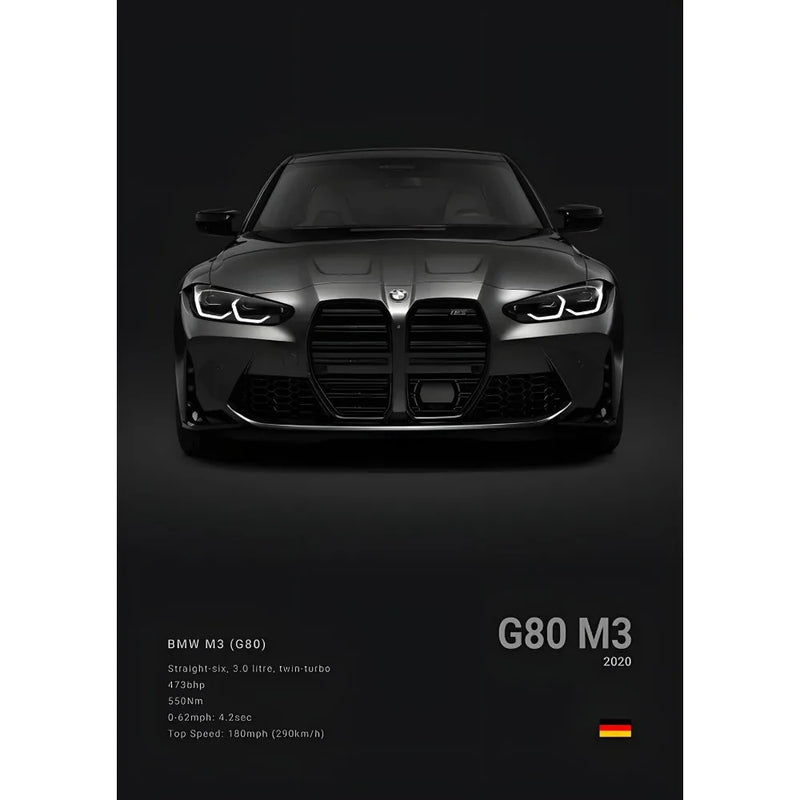 Luxury Black Classic latest sports car F80 M3 M4 M5 Z8 G80 B-BMW Cool Poster Home living room Wall Art Garage Room Decor
