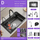 German Nano Sinks for Apartments Black Metal Three-hole Drain Kitchen Sink Light Luxury Household Kitchen Sink for Rental Houses