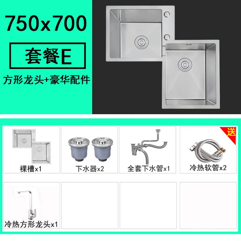 Kitchen Furniture Thickened 304 Stainless Steel Sink Basin Corner Shaped Double Stainless Steel Kitchen Sinks  Accessories Bh