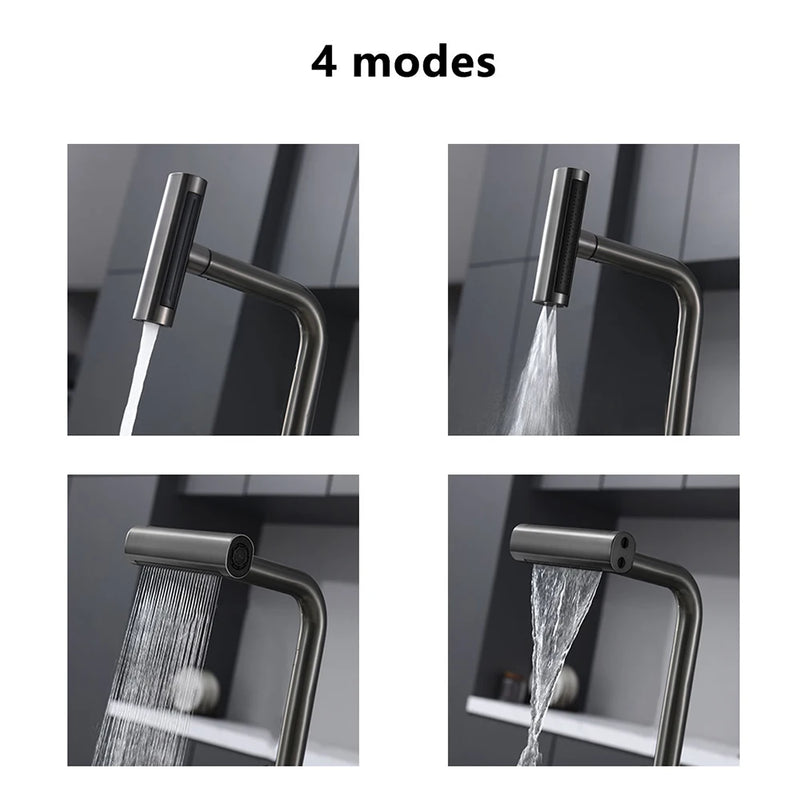 LED Waterfall Kitchen Sink 4 Modes Faucet Large Single basin honeycomb anti-scratch nano technology 304 Stainless Steel Sink