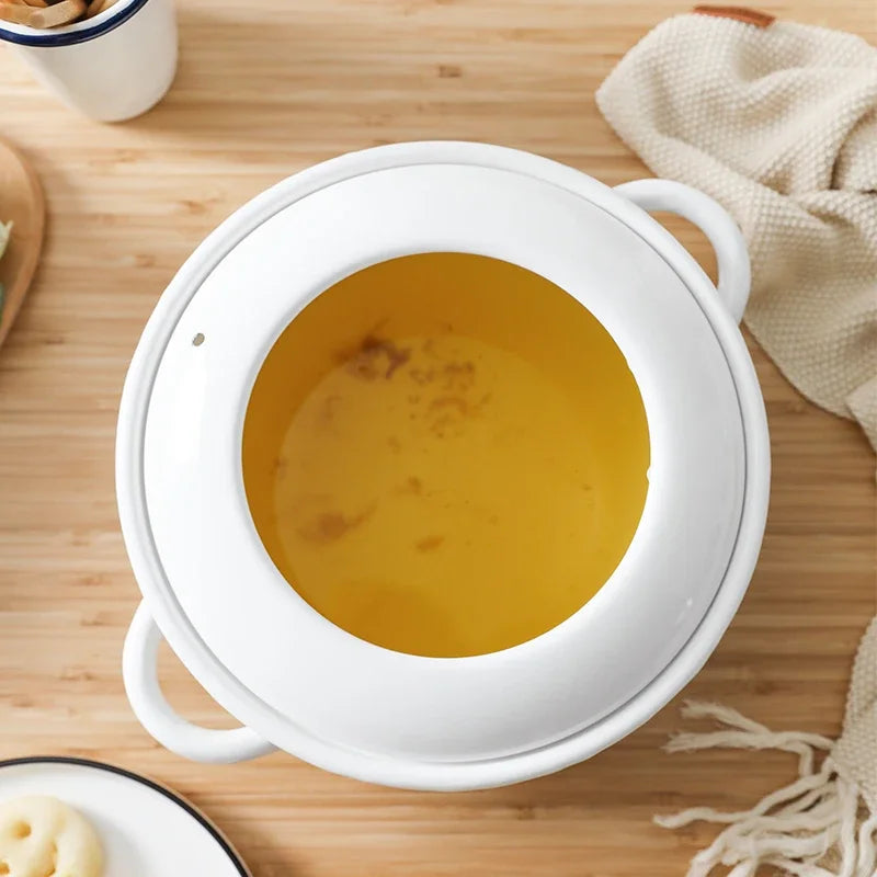 Japanese white porcelain enamel frying pan home thickened tempura double ears soup health stewpan pot induction cooker general
