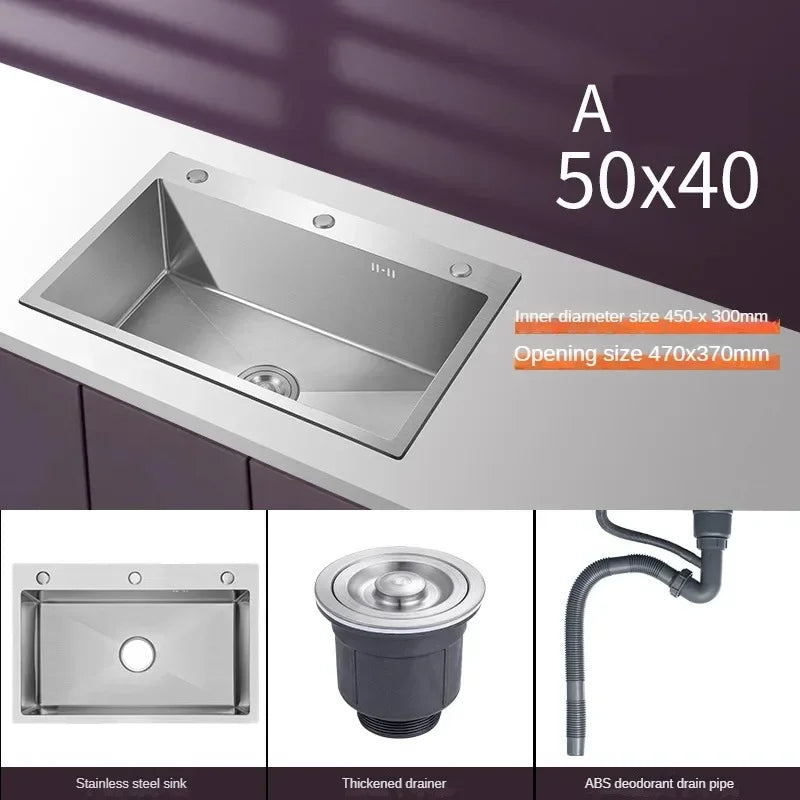 Stainless Steel Chinese Kitchen Sinks for Kitchen Sink Thickened Brushed Process Simple and Creative Kitchen Sink for Restaurant