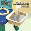 27PCS Kids Mini Kitchen Playset Toys With Light Sound Running Water Role Playing Game Pretend Cooking Simulated Cookware Playset