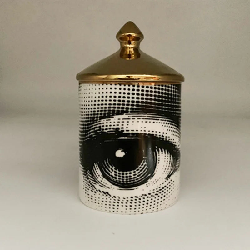 Gold Handmade Ceramic Empty Candle Holder Incense Candles Jar Lady Face Red Lip Cup Living Room Ornaments Home Decoration Box Cr