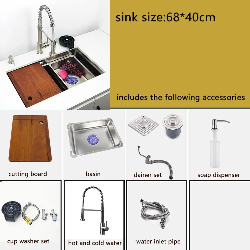 304 stainless steel undermount or Above Mount kitchen sink Washing Basin with Multifunctional waterfall kitchen faucet