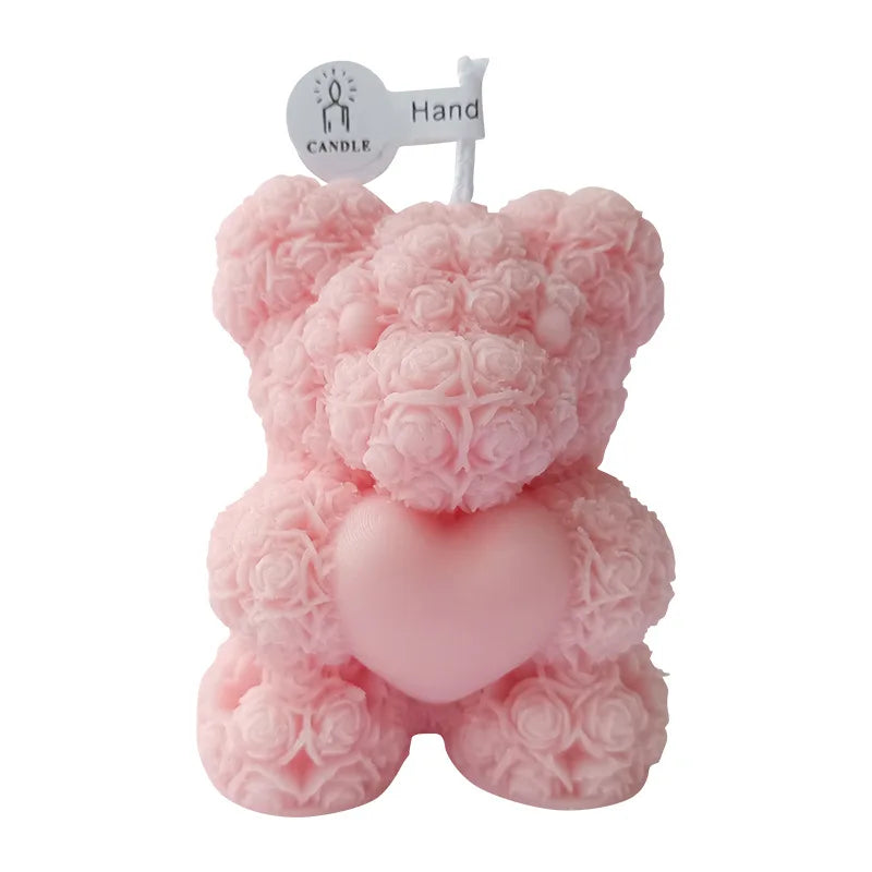 1PC 3D Rose Bear Aromatherapy Candles for Home Decoration Lovely Scented Candles Photography Props Festival Home Decor Ornaments
