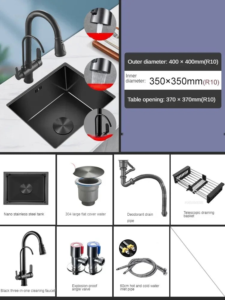 Household Black Sink for Kitchen Italian Metal Dry Handmade Kitchen Sinks Simple Small Light Luxury Kitchen Sinks for Bar