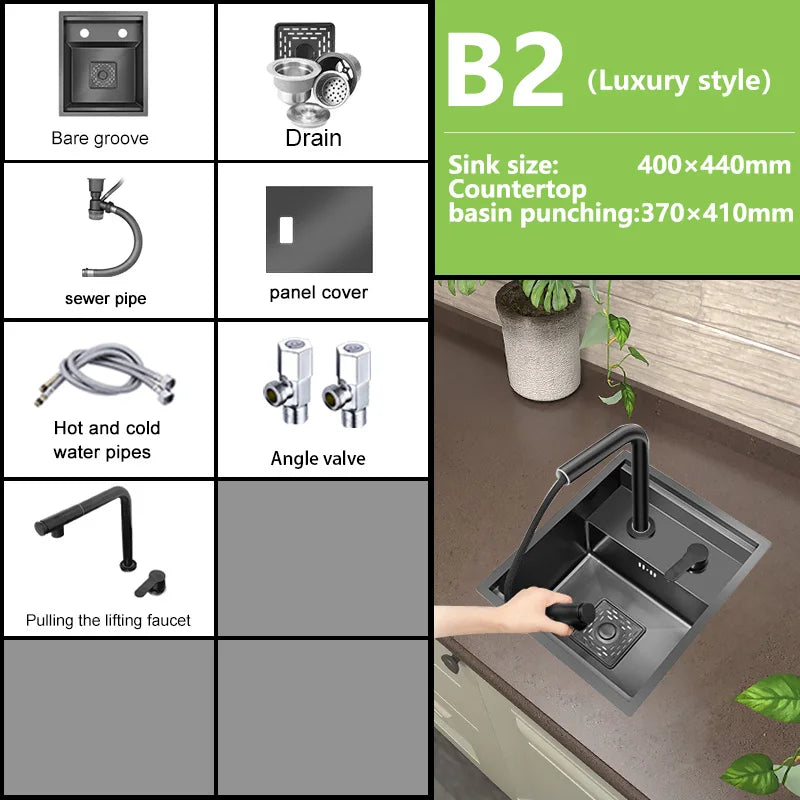 Hidden Sink Stainless Steel Kitchen Sink Apartment Bar Mini Single Slot Touring Car Multi-functional Wash Basin With Cover Plate