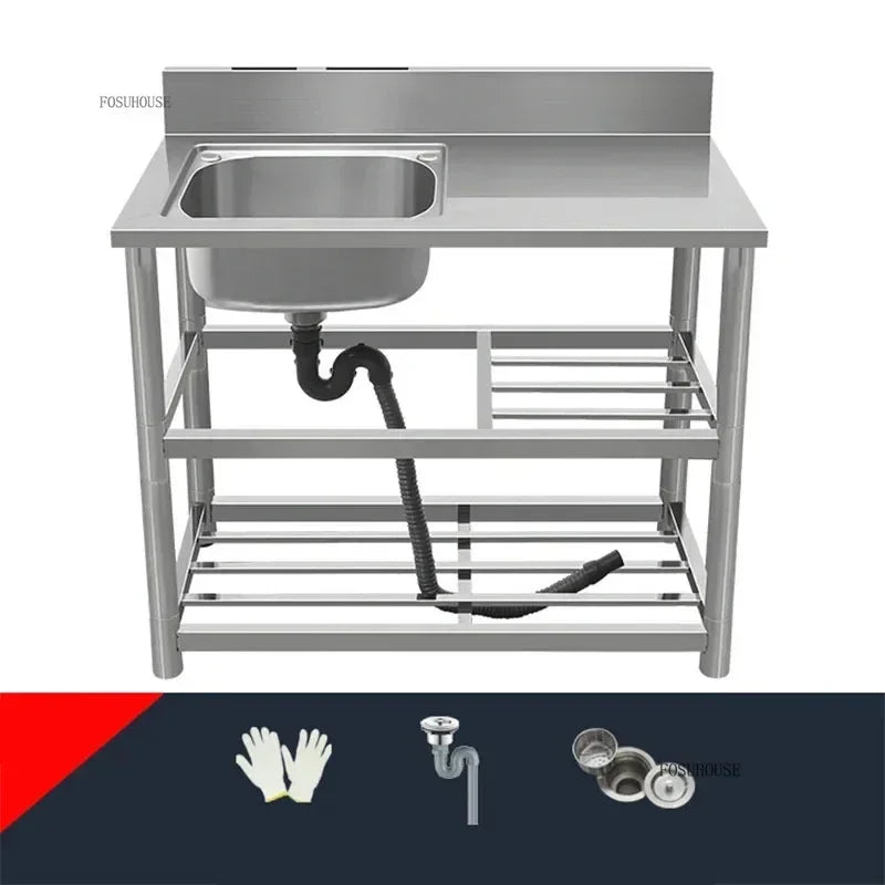 Household Vegetable Washing Basin with Bracket Commercial Stainless Steel Kitchen Sinks Kitchen Workbench Washing Single Sink