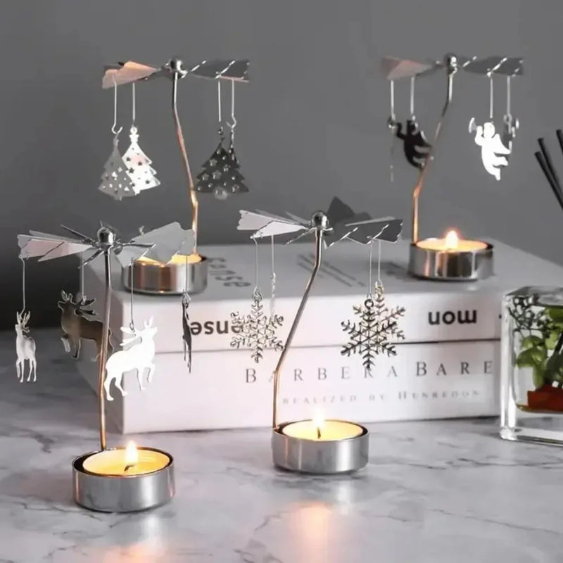 Multi-shape Rotating Candlesticks Snowflake Angel Romantic Tea Party Candle Holder Wedding Christmas Metal Home Decor