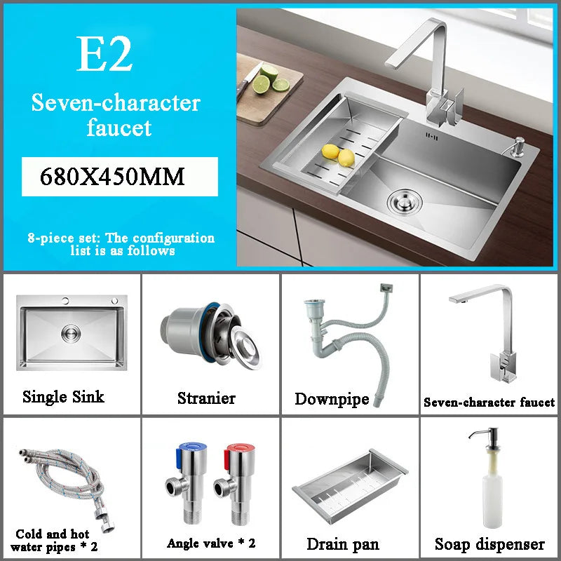 Stainless Steel Kitchen Sink Farmhouse Above Counter Undermounter Single Bowel Wash Basin With Gourmet Faucet Drain Accessories