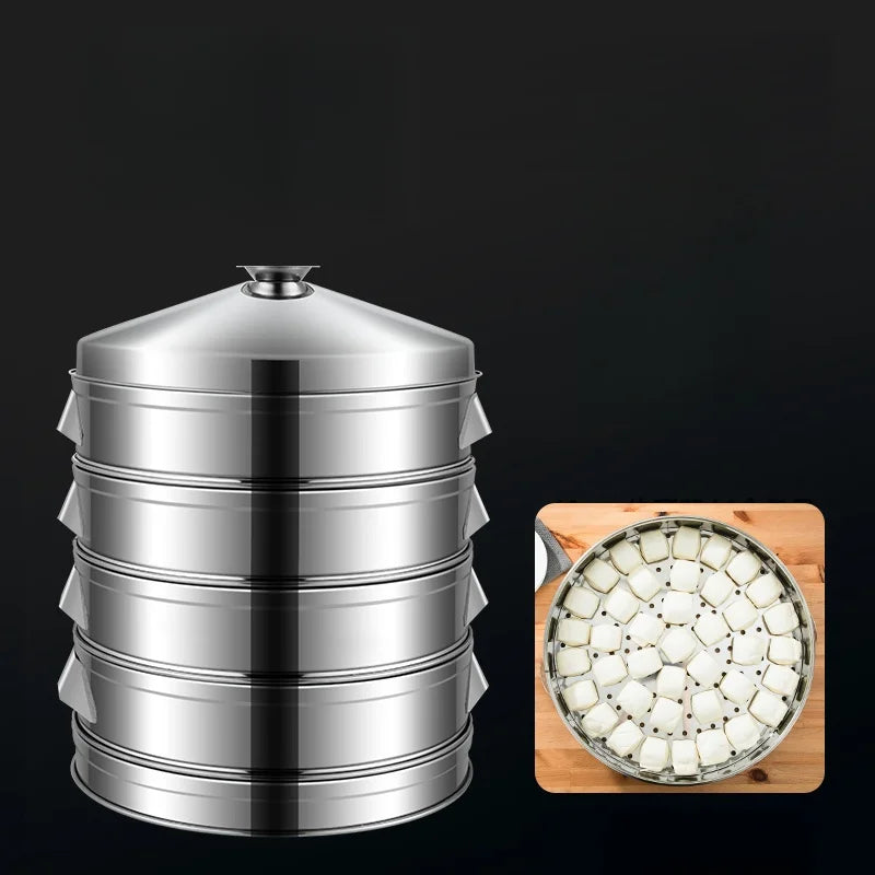 Stainless Steel Steamer Cooker 40-61cm 3-5layers Steam Pot Large Capacity Commercial Steamed Bun Steamer Pot Boiler Cooker