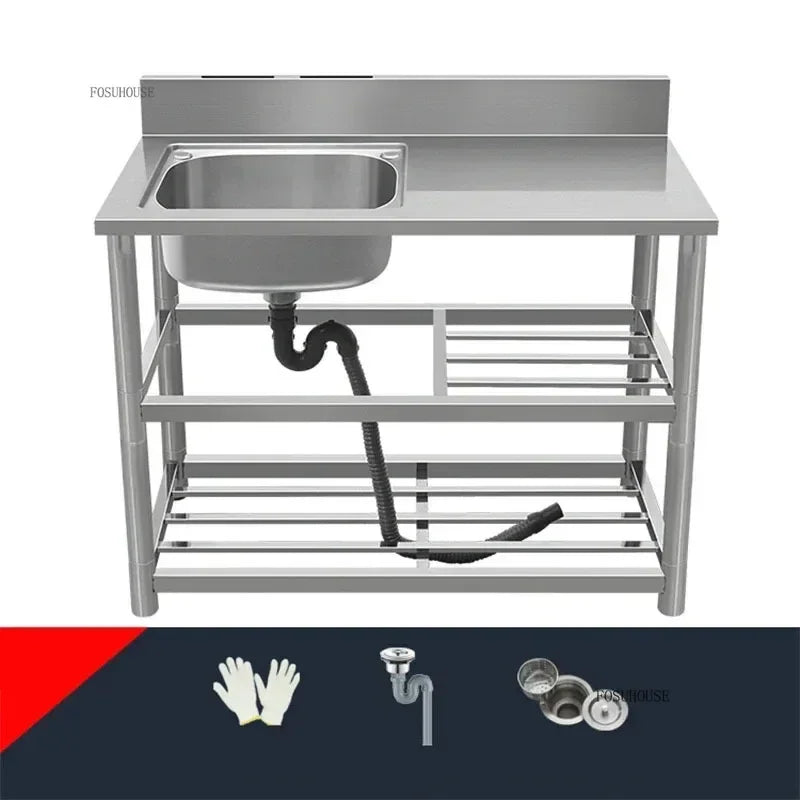 Household Vegetable Washing Basin with Bracket Commercial Stainless Steel Kitchen Sinks Kitchen Workbench Washing Single Sink