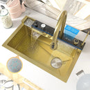 Waterfall Sink Stainless Steel Kitchen Sink Embossed Large Single Slot Ambient light Digital Display Faucet Set Soap Dispenser