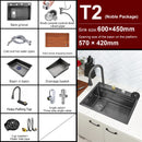 Stainless Steel Kitchen Waterfall Sink Digital Display Large Single Sink Dish Basin Sink With Multifunction Touch Waterfall
