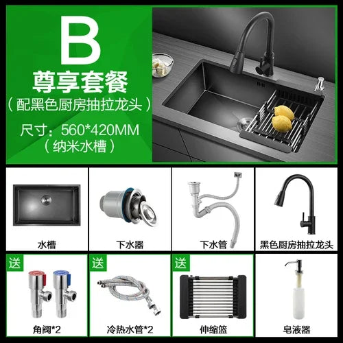 Kitchen Sinks Single Slot Black Kitchen Nano Sink 304 Stainless Steel Sink Under Counter Basin Home Kitchen s Accessories