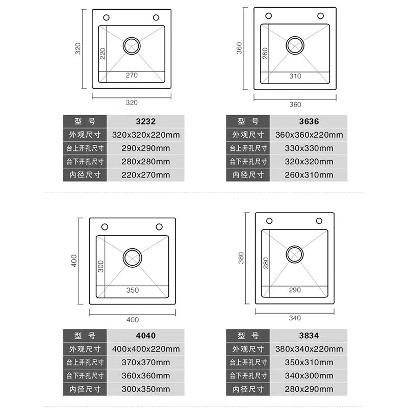 304 Stainless Steel Kitchen Sinks Bar Balcony Mini Sink Single Tank Black Nano Kitchen Accessories Thicken Wash Basin Small Sink