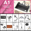 Waterfall Sink Kitchen Stainless Steel Topmount Sink Embossed Large Single Slot Wash Basin With Multifunction Tank Low Price