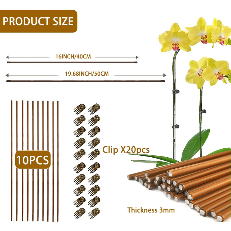 10Pcs Bendable Plant Stakes,16in/19.65in Garden  Single Stem Plant Support Stakes for Indoor Plants,Potted Plants,Flowers